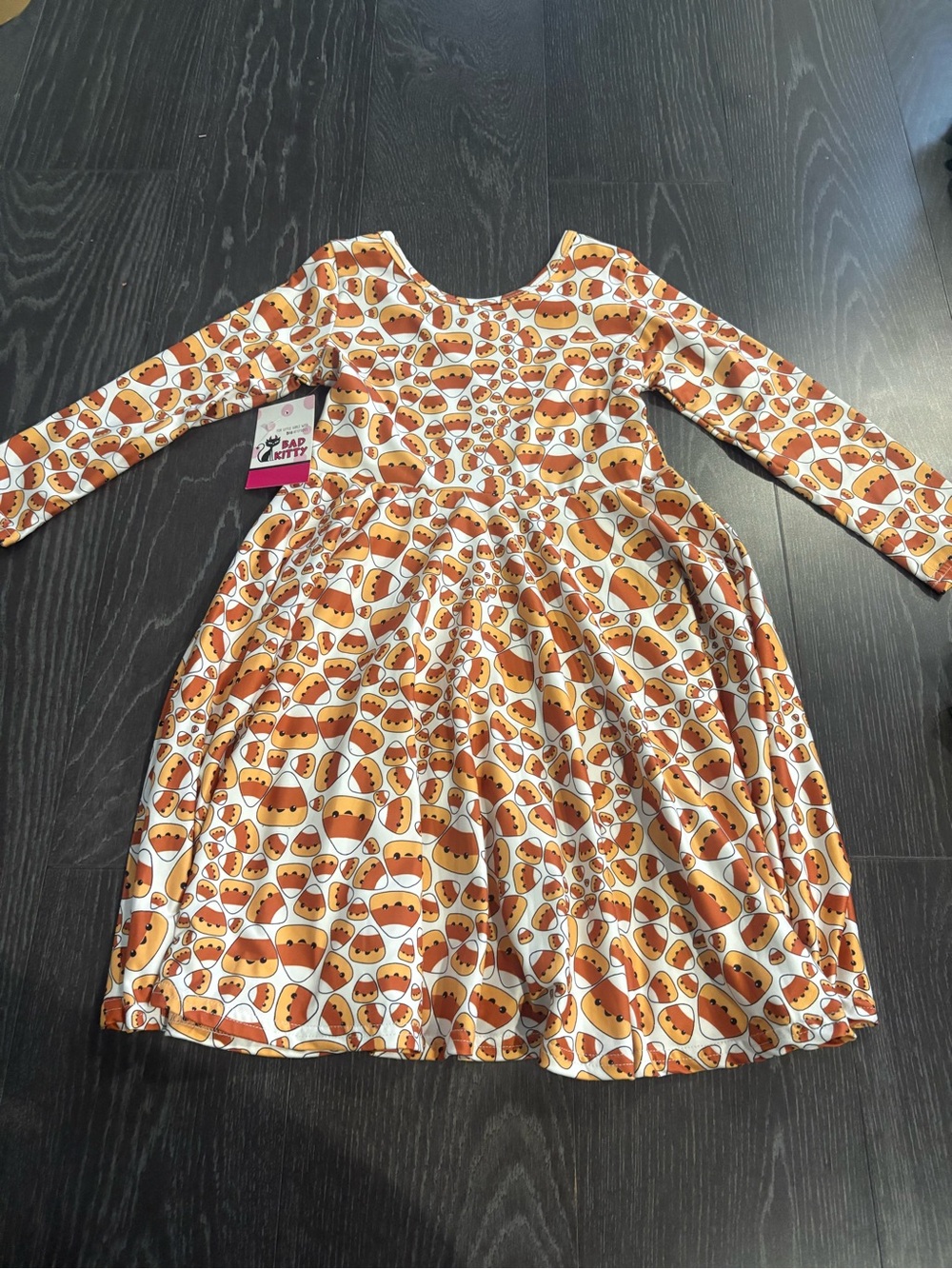 Girls Long Sleeve Candy Corn Pattern Dress, Size 6/7, NWT